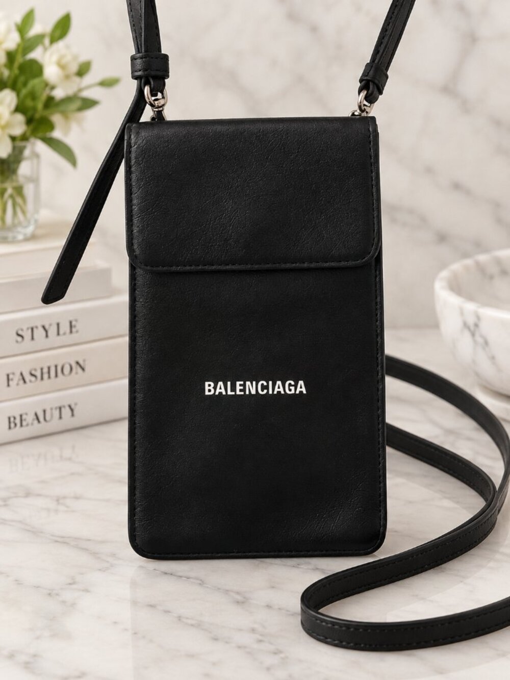 Balenciaga Black Leather Phone Crossbody Bag - Picture 2 of 5
